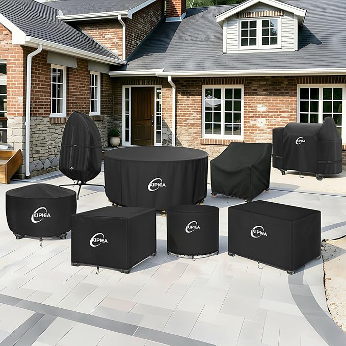 Kipiea Rectangular Fire Pit Cover – Upgraded 600D Heavy Duty, 100% Waterproof Propane Fire Table Cover, UV and Tear Resistant Outdoor Fire Pit Table Cover for 44" L x 34" W x 24" H, Black