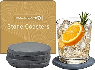 Stone Coasters Slate Set of 4, Absorbent Diatomaceous Earth Coasters for Drinks, Small Plant Coaster, Modern Gray Home Decor, Birthday Gift for Him, Fast Absorbing Diatomite Coaster, Stone Coasters
