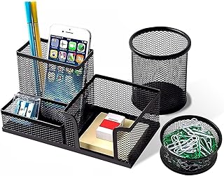 Pen Holder for Desk, Desk Organizers Set-3 Compartments Mesh Pencil Holder with Pencil Pen Cup and Paper Clip holder, Desk Accessories for Marker Craft, Ideal Office School Supplies(3 pack, Black)