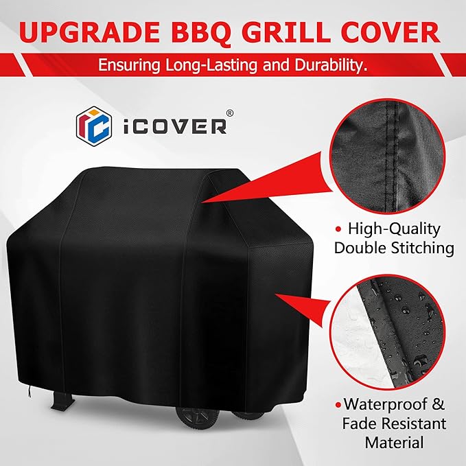 i COVER Grill Cover, 58 inch BBQ Grill Cover for Outdoor Grill, Anti-UV & Fade Resistant Gas Grill Cover, Waterproof Barbecue Grill Covers for Weber, Char-Broil, Nexgrill and More, Black