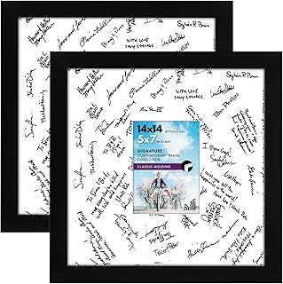 Americanflat 14x14 Wedding Signature Frame - Set of 2 - Use as 5x7 Frame with Mat or Display 14x14 Photos Without Mat - Signature Collection - Autograph Frames with Shatter-Resistant Glass - Black