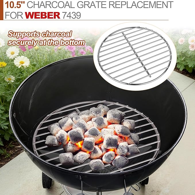 10.5" Charcoal Grate for Weber Charcoal Grills, Round Charcoal Grate for 14'' Weber Smokey Joe Silver&Gold Tuck-n-Carry, Heavy-Duty Steel 7439 Grill Grate for Weber Grill Parts