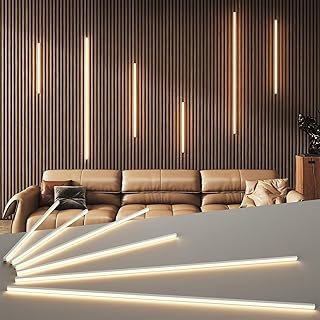 LED Recessed Lighting Kit for Wall Panels - GloryAir 6pcs Adhesive Wall Strip Lights for Interior Wall Decor, 3000K Touchable Switch Lamp for Wood Slat, Wall Accent Acoustic Panels, Kitchen Home stair