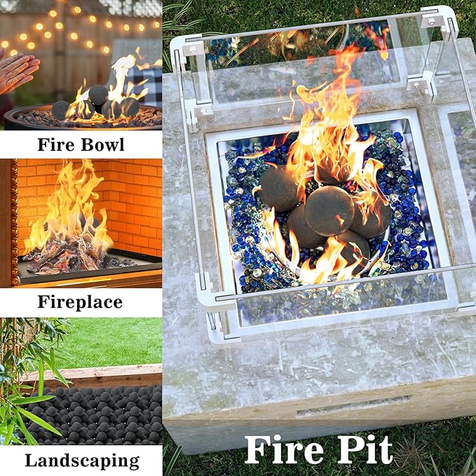 GRISUN Ceramic Fire Balls, 5 Inch Set of 6 Round Fire Stones for Natural or Propane Fireplace, Reusable Fireballs for Indoor & Outdoor Fire Pit/Fireplace/Fire Bowls, Black