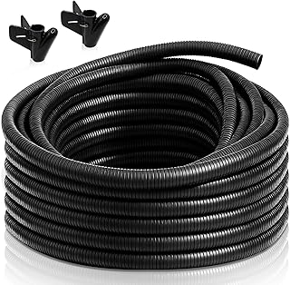 30FT 1/2 inch Split Wire Loom Tubing Kit with 2 Clamps - Flexible Abrasion Resistant Conduit for Automotive, Mechanical Cable Protection