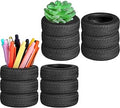 Crtiin 4 Pcs Tire Shaped Pen Holder Car Tire Planter Holder for Men Mechanic Gift Desk Office Home School Accessories Decor Christmas Novelty Funny Supplies Cactus Succulent Planter Pot
