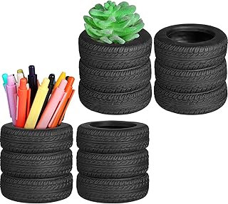 Crtiin 4 Pcs Tire Shaped Pen Holder Car Tire Planter Holder for Men Mechanic Gift Desk Office Home School Accessories Decor Christmas Novelty Funny Supplies Cactus Succulent Planter Pot