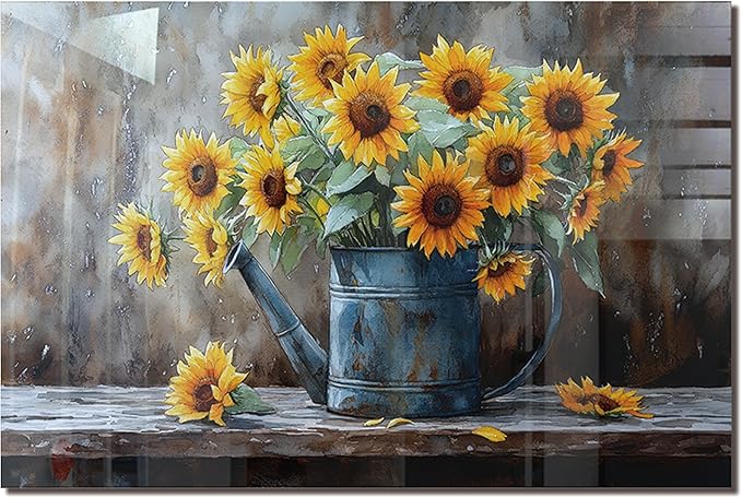 fzxwyishu Tempered Glass Backsplash for Kitchen,Stove Splashback Protector Sunflower Design | Heat-Resistant Splash Board, Kitchen Wall Decoration