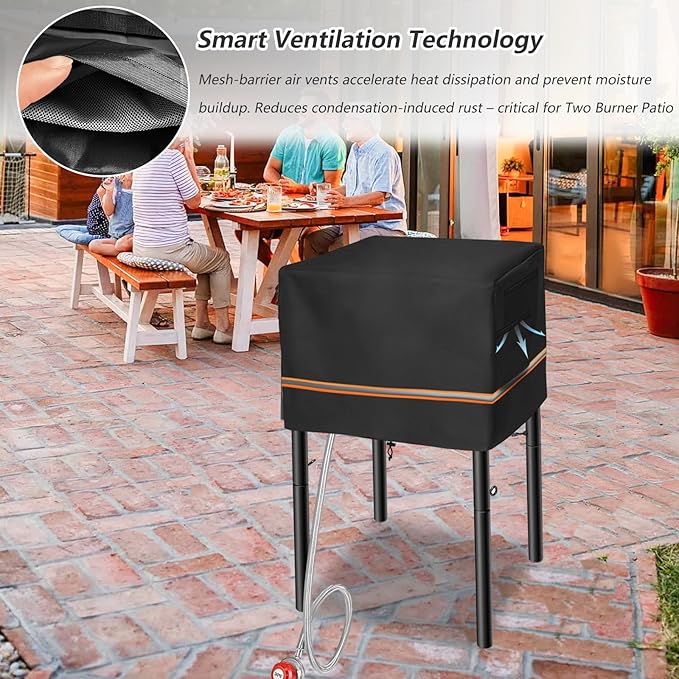 Outdoor Single Burner Stove Cover Fit for Flame King Heavy Duty 200K BTU, for GASONE, 600D Heavy Duty Water Resistant Cover,for All Single Propane Burner- 17.5" L x 17.5" W x 11" H,Black