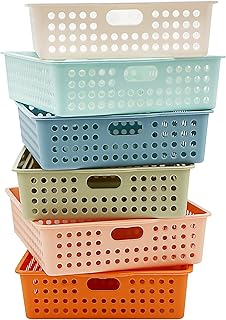 4E's Novelty 6 Pack Classroom Paper Baskets, Organizing Desk Boho Tray for A4 Papers, Classroom Storage Plastic Paper Bins, Fun Turn In Trays for Teachers and Students, Office Desk Room Trays
