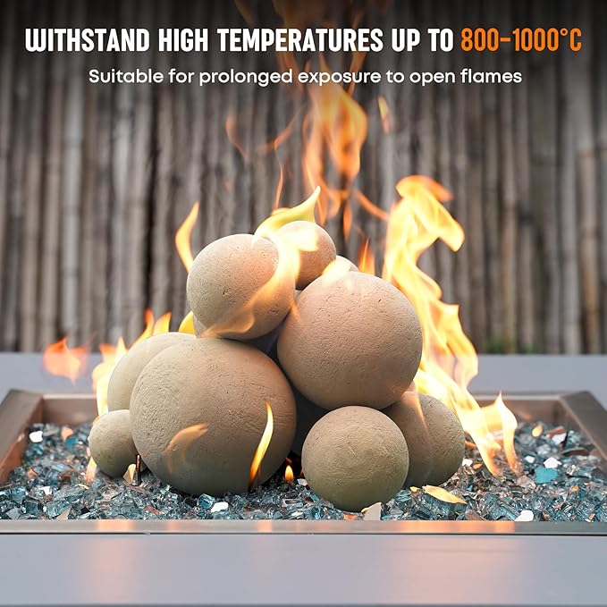 Stanbroil 12 Pack Ceramic Balls, Mixed 4 Sizes Fireplace Balls, Modern Accessory for Fire Pit, Fire Bowl, and Fireplace, Beige