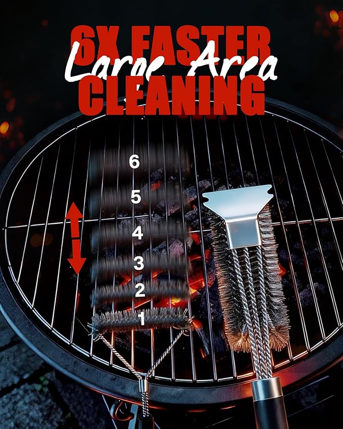 Grill Brush with Scraper - BBQ Grill Brush for Outdoor Grill, Extra Strong Grill Cleaner Accessories for Grill Smoker Gas Charcoal Grill Cleaning-Gifts for Grill Wizard Dad Men