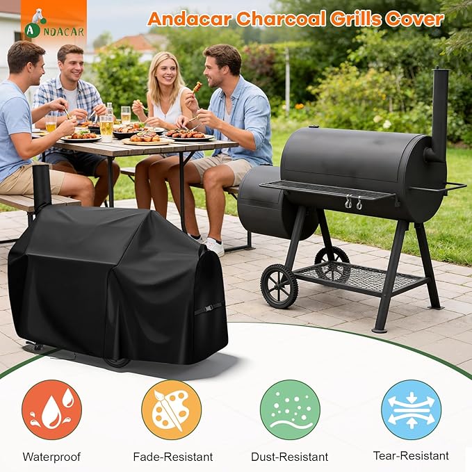Charcoal Grills Cover for Oklahoma Joe's Highland Offset Smoker, Waterproof Outdoor Grill Cover BBQ Grill Cover Barbeque Grill Cover (Cover Only) - 60" L×34" W×48" H, Black