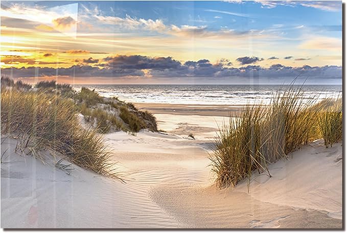 fzxwyishu Tempered Glass Backsplash for Kitchen,Stove Splashback Protector Beach Scenery Design | Heat-Resistant Splash Board, Kitchen Wall Decoration (Art Deco 1, 30"x20"(76.2x50.8cm))