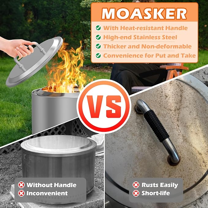 Fire Pit Lid for Solo Stove Ranger 15" Accessories, Round Fire Pit Cover for Solo Stove Lid Ranger 2.0/1.0, Stainless Steel Lid with Handle for Solo Ranger & More 15" Firepit Camping Accessory