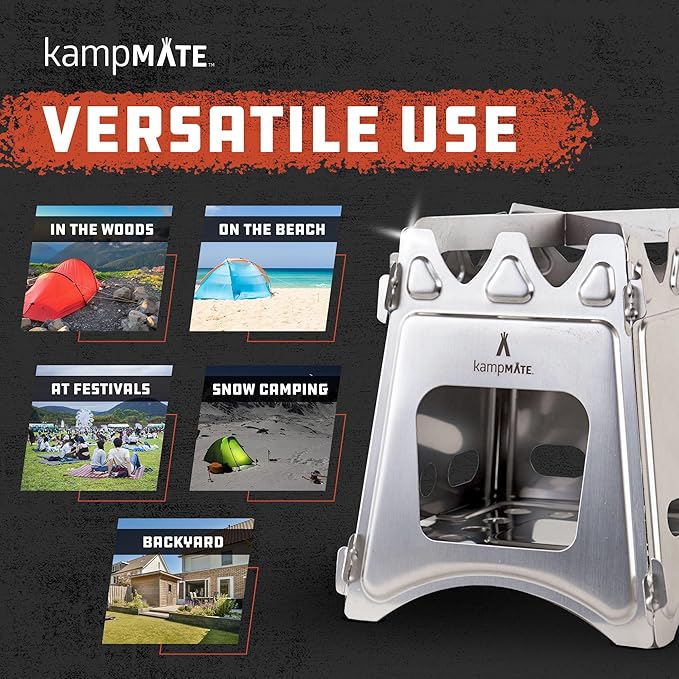 Portable Camping Stove Wood, Wood Stove Camping, Outdoor Compact Campfire, Survival Cooking Gear, Backpacking Stoves, Emergency Backpack Stoves, Hiking Burner, Foldable with Nylon Case