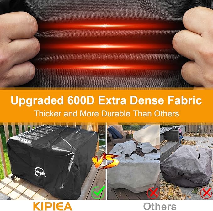 Kipiea Square Fire Pit Cover, Upgraded 600D Strong Tear Resistant, 36" L x 36" W x 24" H 100% Waterproof Fire Pit Table Cover, UPF 50+ Outdoor Firepit Cover Square Fading Resistant