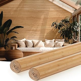 Juexica 2 Pcs Natural Bamboo Wall Panel for Interior Wall 48''x96'' Bamboo Covering Renewable Pole Wainscoting Room Divider Wrap Decor for Bedroom Living Room Kitchen Island Office (Carbonized)