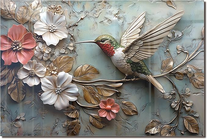fzxwyishu Tempered Glass Kitchen Backsplash, Stove Back Top Cover, Splashback Tile,Hummingbird Kitchen Sink Cover Splash Guard, Home Kitchen Decor (Art Deco 1, 30"x30"(76.2x76.2cm))