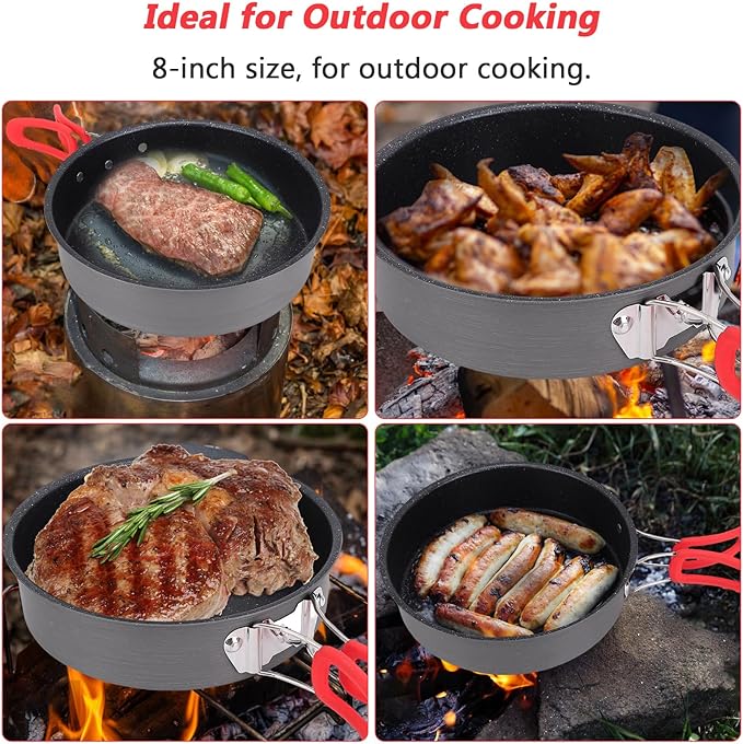 8inch Camping Frying Pan Aluminum Oxide Non stick Pan for Outdoor Camp Picnic