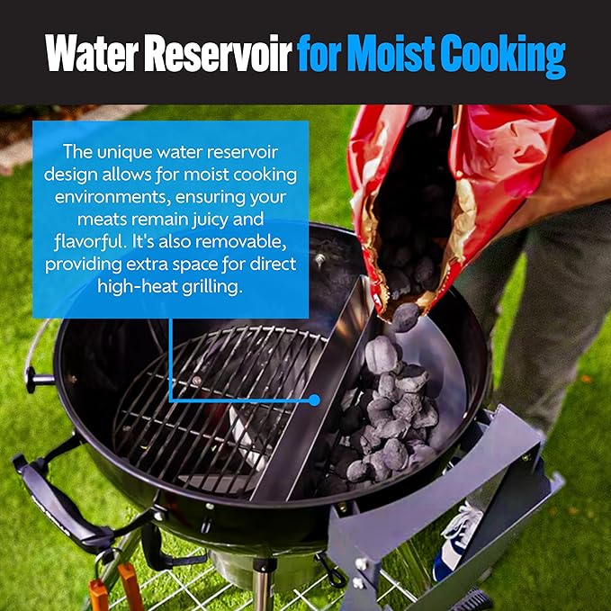Slow 'N Sear® Deluxe Charcoal Basket Insert for 22" Weber Kettle Grills – Patented Stainless Steel Two-Zone Cooking Accessory with Removable Water Reservoir for Low & Slow Smoking and Searing