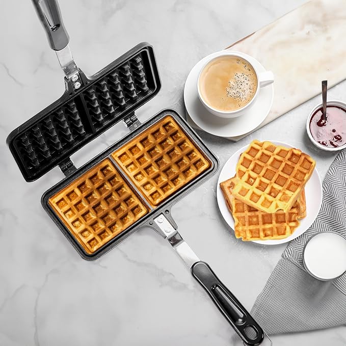 Dicunoy Non-stick StoveTop Waffle Maker, 8" Portable Aluminum Pan for Sandwich Toaster, Breakfast