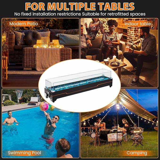 GRISUN Tabletop Fire Pit,28 Inch Propane Fire Pit Table,45000 BTU Table Top Firepit with Glass Wind Guard,Stainless Steel Burner,Fire Glass,Portable Propane fire Pit for Patio, Camping, Backyard & RV