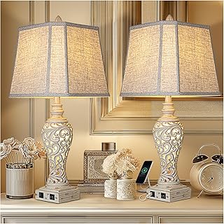 LuxSight Collection 28.5" Table Lamps Set of 2 - Bedside Lamp with Fabric Shades - for Bedroom and Living Room with USB and Nightlight - Perfect for Nightstands and Bedrooms