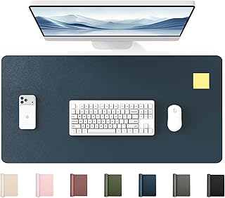 YSAGi 35.4" x 17" Large PU Leather Desk Mat for Keyboard and Mouse - Waterproof Non-Slip Desk Pad Protector for Office, Home, Writing Desk, Dark Blue
