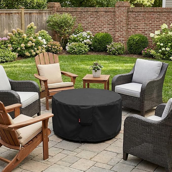 SheeChung Fire Pit Cover Round 36”D X 20”H,Heavy Duty 600D Polyester Outdoor Fire Pit Cover,Waterproof Patio Fire Table Cover,Fits 33-36 inch Gas Firepit/Bowl