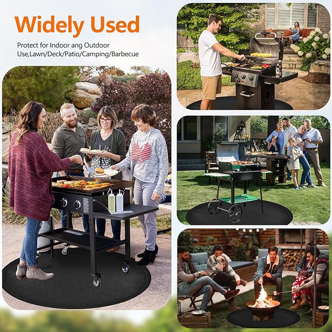 48" Round Firepit Mat for Solo Stove Bonfire, Fireproof Mats for Under Reusable Oil-Proof Waterproof Grill Mats Repalce BBQ Pad for Deck Patio Grass Fire Pit Accessories for Outside