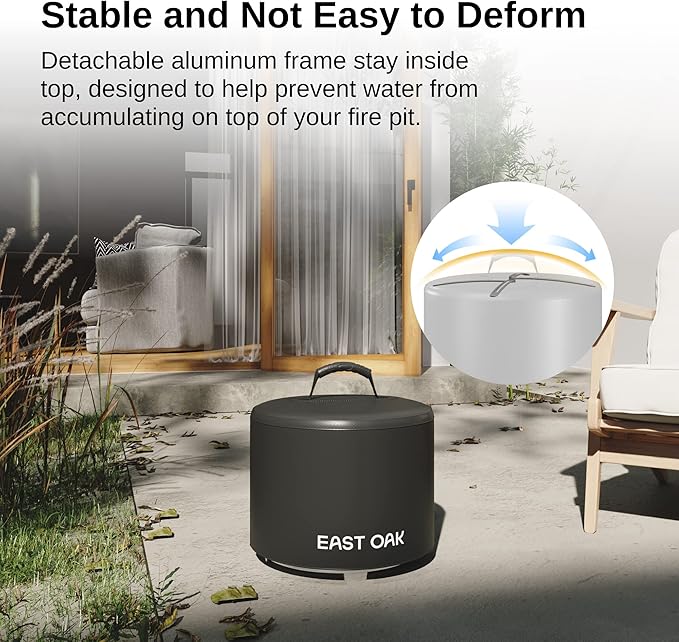 EAST OAK 17'' Fire Pit Cover for Outdoor Smokeless Firepit, 500D Heavy Duty Fabric, Waterproof, Dustproof, and All-Weather Resistant, Black, 16.85"Dia X 12.59"H