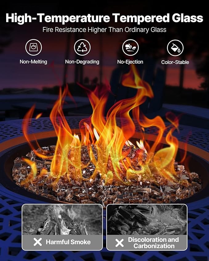 VEVOR Fire Glass, 10 lbs, Copper, 1/2 Inch High-Temperature Resistant Reflective Glass Rocks, Smokeless Fire Pit Stones for Outdoor Table & Landscaping