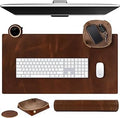 ELIZO Leather Desk Pad Real Leather Desk Mat Thick (3mm) Double Layer (32x16) Cover Blotter Desk Protector Large Computer Mat for Keyboard Mouse Pad Table Laptop Mat Office Accessories - Antique