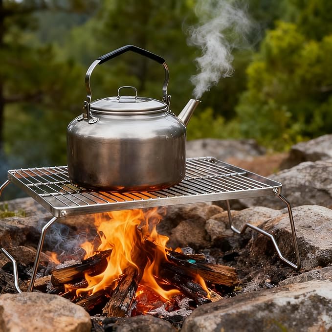 15.8" Folding Campfire Grill, 304 Stainless Steel, Portable Firepit Grate for Camping, Hiking, Picnics