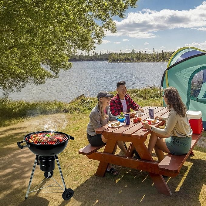 Charcoal Grills 18 inches Kettle Grill with Lid&Large Ash Collector,Outdoor Barbecue Grill for Camping/Garden/Party/Poolside