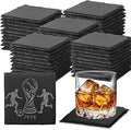 60 PCS Slate Coasters Black Square 4 Inch Bulk Rock, Blank Laser Engraving, Scratch Resistant Bottom, Home Office Kitchen Gift Wedding Bar Party Square Coasters