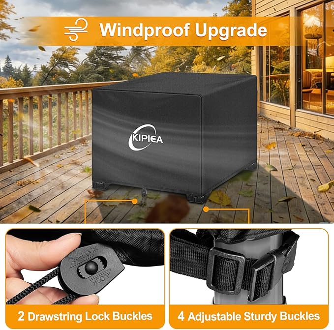Kipiea Square Fire Pit Cover, Upgraded 600D Strong Tear Resistant, 32" L x 32" W x 24" H 100% Waterproof Fire Pit Table Cover, UPF 50+ Outdoor Firepit Cover Square Fading Resistant