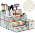 Youdepot Makeup Organizer Countertop - Tempered Glass Vanity Organizer for Cosmetics, Skincare, Hair Tools, Brushes, Perfume - Multipurpose Bathroom Counter Skincare Organizer