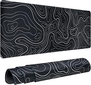 Gaming Mouse Pad Large 31.5 x 11.8in Topographic Keyboard Mousepad for Non-Slip Base and Stitched Edge, Extended Desk Pad XL Desk Mat (Black)