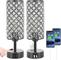 Hong-in Crystal Table Lamp Touch Control Set of 2, 3-Way Black Crystal Lamps with USB C+A Ports & AC Outlet, Dimmable Nightstand Desk Lamps,Modern Bedside Table Lamp for Bedroom(Bulbs Included)
