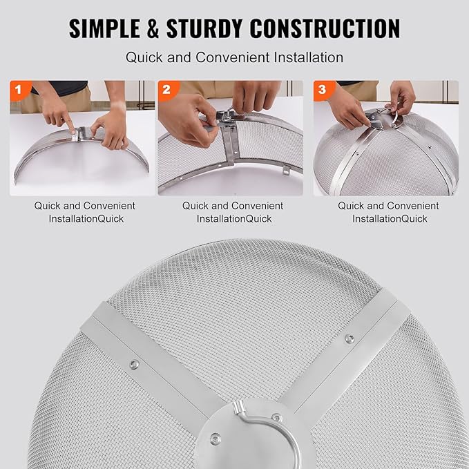 VEVOR Fire Pit Spark Screen Round 27", Reinforced Heavy Duty Steel Metal Cover, Outdoor Firepit Lid, Easy-Opening Top Screen Covers Round with Ring Handle for Outdoor Patio Fire Pits Backyard