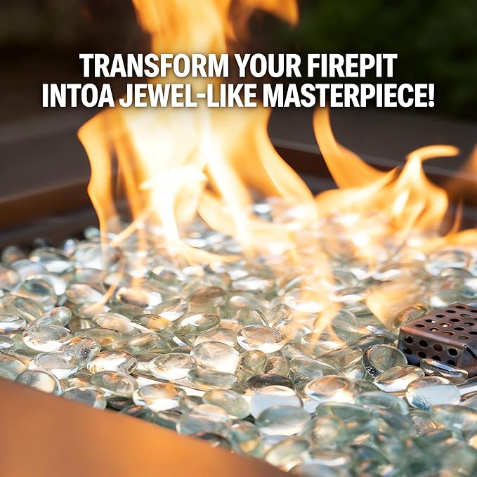 Mr. Fireglass 10 Pound Fire Glass Beads, 1/2" Reflective Round Fire Glass Drops for Fireplace Fire Pit & Lanscaping, High Luster Crystal Ice