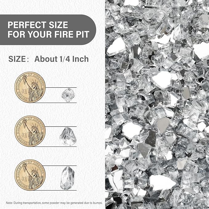 NUPICK 10 Pound Fire Glass, 1/4 Inch Reflective Fire Pit Glass, Tempered Firepit Glass Rock for Propane or Natural Gas, Glass Rocks for Fire Pit Table, Fireplace Glass for Landscaping, Clear