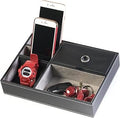 Huji Men's Black Leatherette Valet Jewelry Tray Display Showcase Insert Liner Organizer 5 Compartments Desk Car Home Dresser Keys Phone Wallet Coins