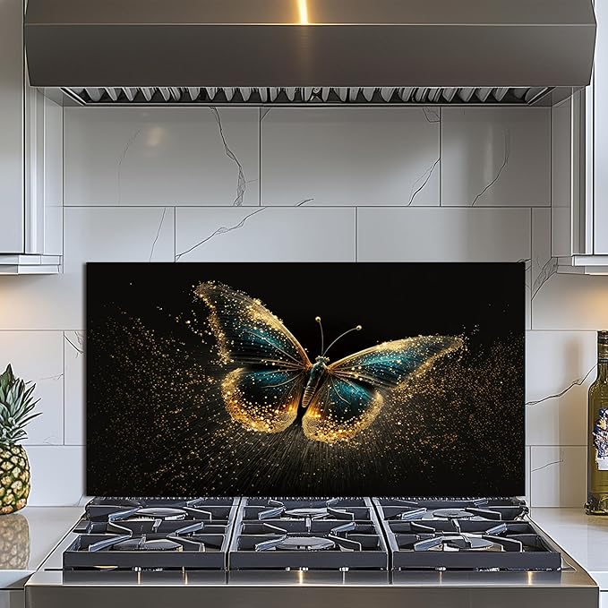 Evgosm tempered glass backsplash for stove, Butterfly Stove Splashback, Glass Backsplash, Used for Kitchen Wall Protection and Decoration, Easy to Install and Clean. (30x16'')