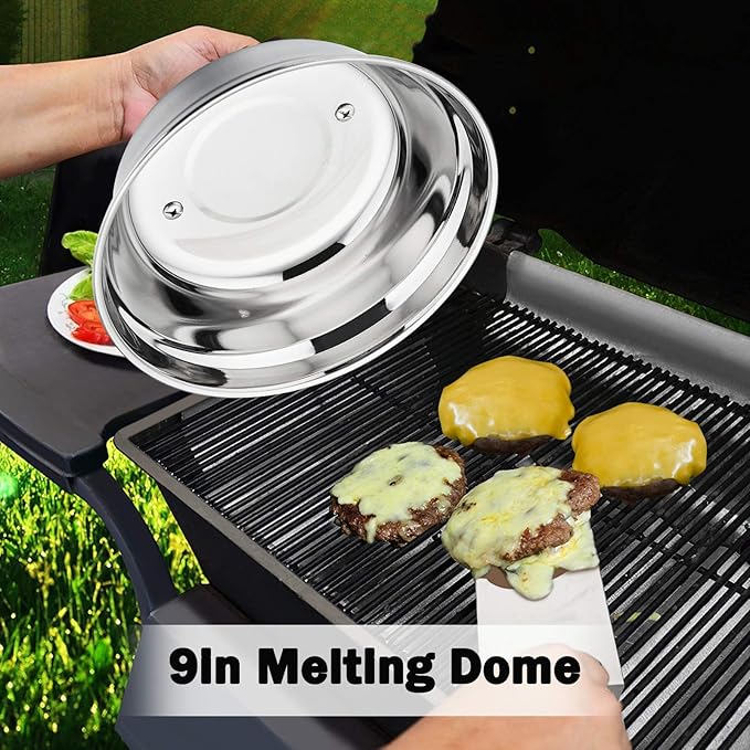 Cheese Melting Dome, HaSteeL 12In & 9In Heavy Duty Round Basting Steam Cover, Stainless Steel Griddle Grill Accessories for Flat Top BBQ Kitchen Cooking Indoor & Outdoor, Dishwasher Safe - (2Packs)