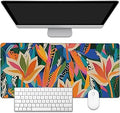 Colorful Tropical Floral Large Gaming Mouse Pad,Waterproof Desk Mat for Desktop,Non-Slip Rubber Base Mousepad with Stitched Edges for Laptop Office and Home 35.4X15.7 Inch