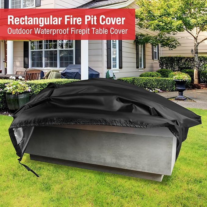Fire Pit Cover Rectangular 48 Inch,Propane Gas Fire Pit Table Cover,Outdoor Waterproof Firepit Table Cover 600D- 48 x 15 x 15 Inch