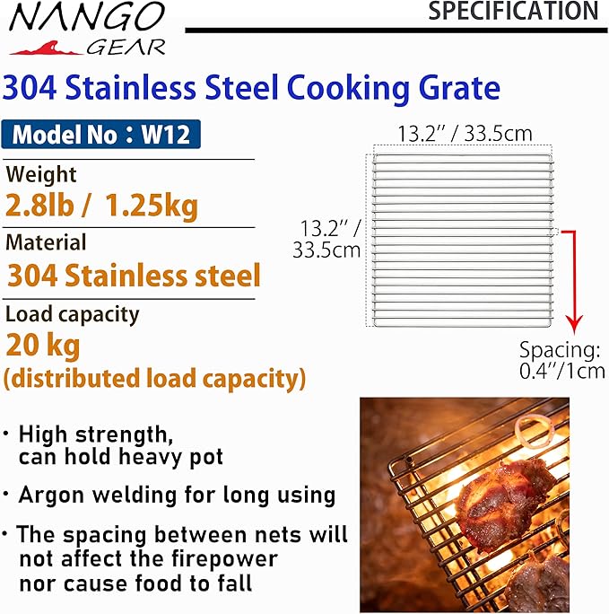NANGOGEAR 304 Stainless Steel 13 Inches Cooking Grate Grill Grate W12